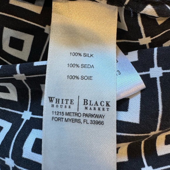 WH BM Silk Blouse Geometric Pattern Black/White SZ 6 - Picture 11 of 14